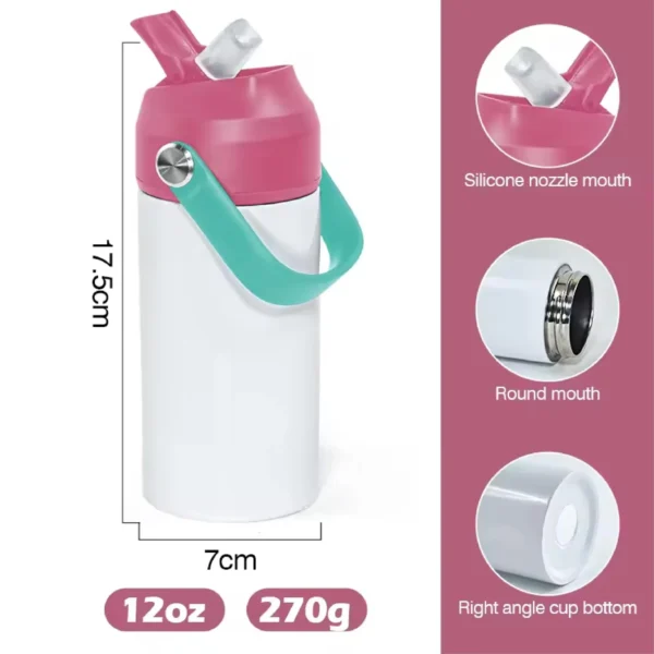 12oz Kids Water Bottle Tumbler with Strap Handle - Image 2