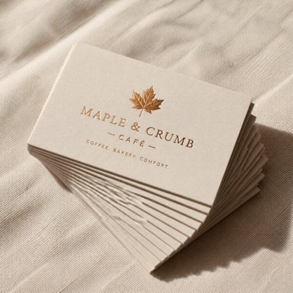 Stack of foil-stamped business cards