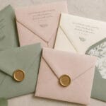 Custom printed wedding envelopes with addressing and wax seals