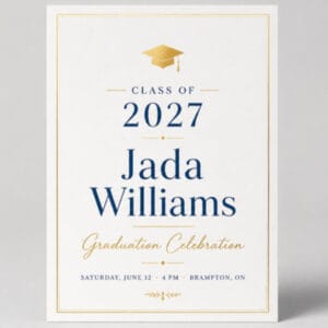 Navy and gold graduation party invitation