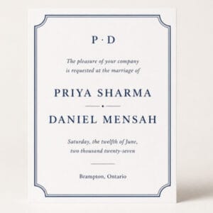Classic navy border wedding invitation