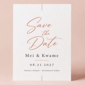 Script save the date card in rose gold