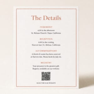 Wedding details enclosure card with QR code