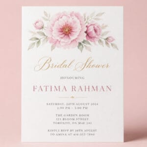 Bridal shower invitation with pink peonies