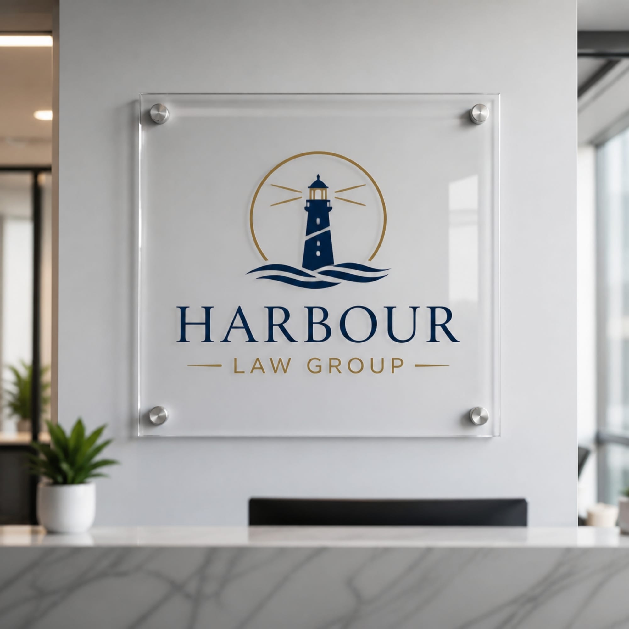 Clear acrylic office logo sign in reception
