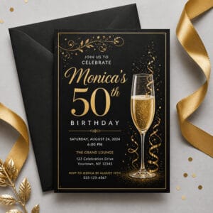 Black and gold adult birthday invitations