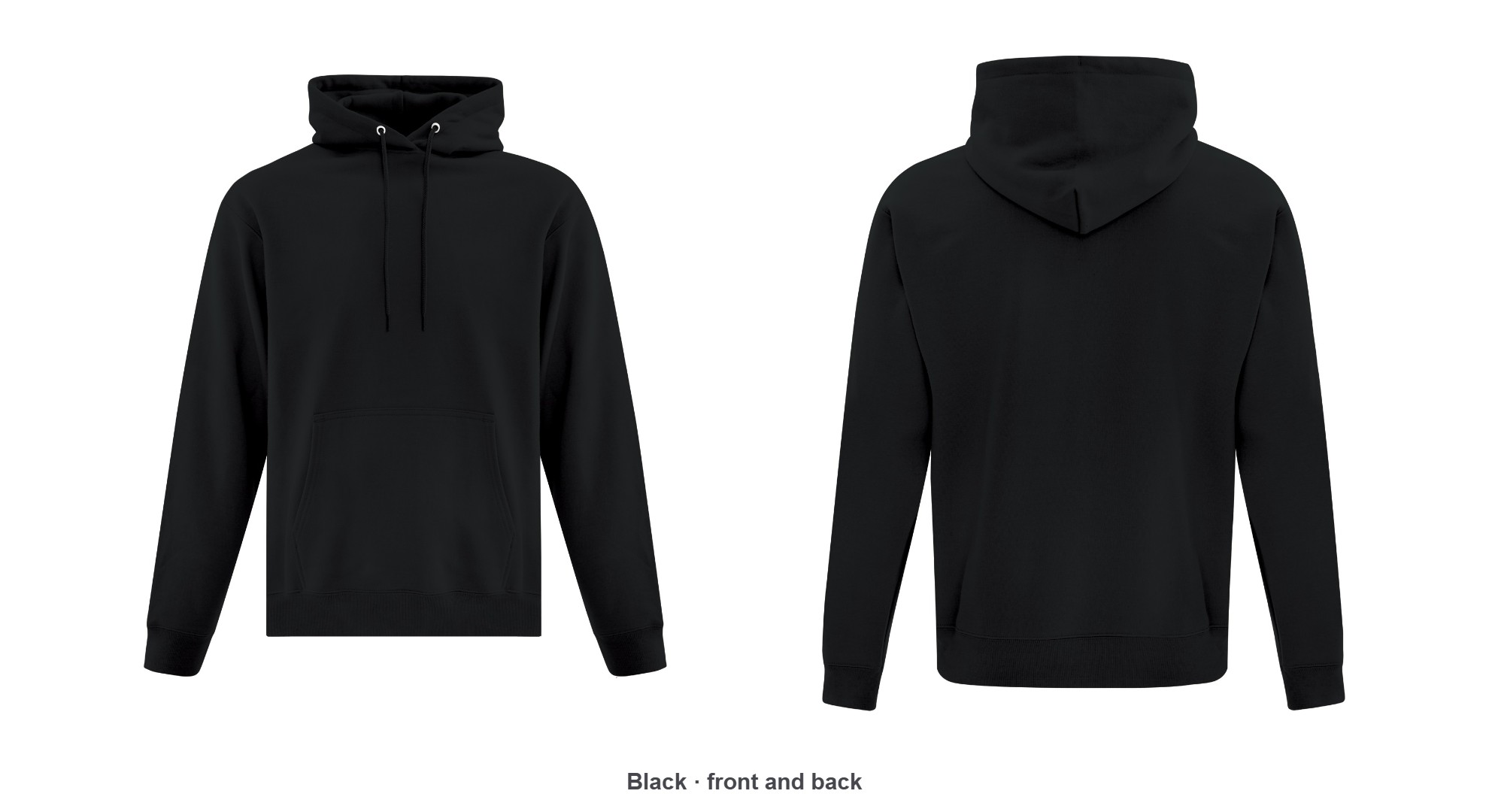 Custom printed ATC F2500 hoodie, Black · front and back, Ron Russ Print Brampton