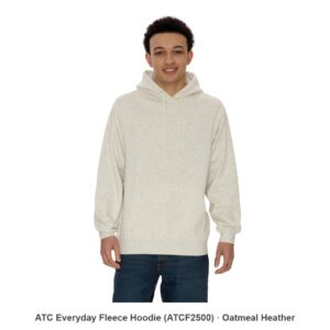 Custom printed ATC F2500 hoodie, ATC Everyday Fleece Hoodie (ATCF2500) · Oatmeal Heather, Ron Russ Print Brampton
