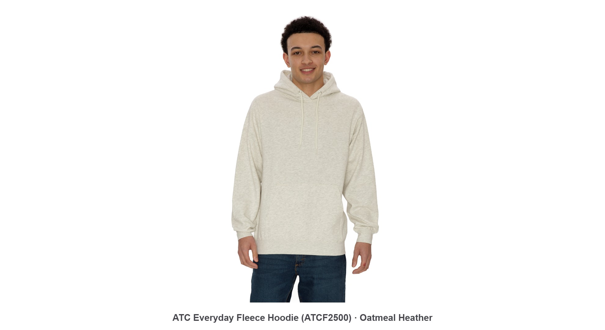 Custom printed ATC F2500 hoodie, ATC Everyday Fleece Hoodie (ATCF2500) · Oatmeal Heather, Ron Russ Print Brampton