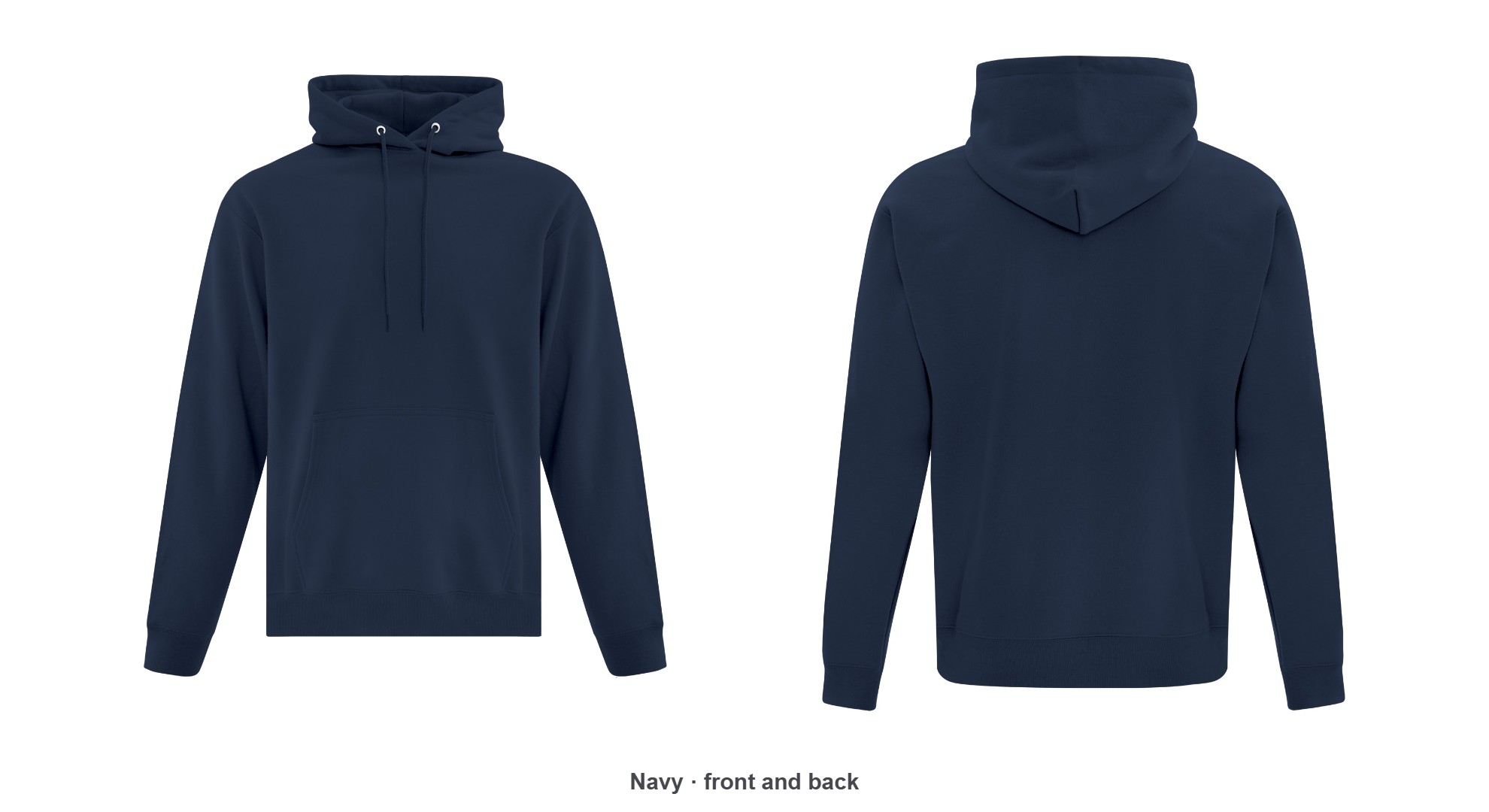 Custom printed ATC F2500 hoodie, Navy · front and back, Ron Russ Print Brampton