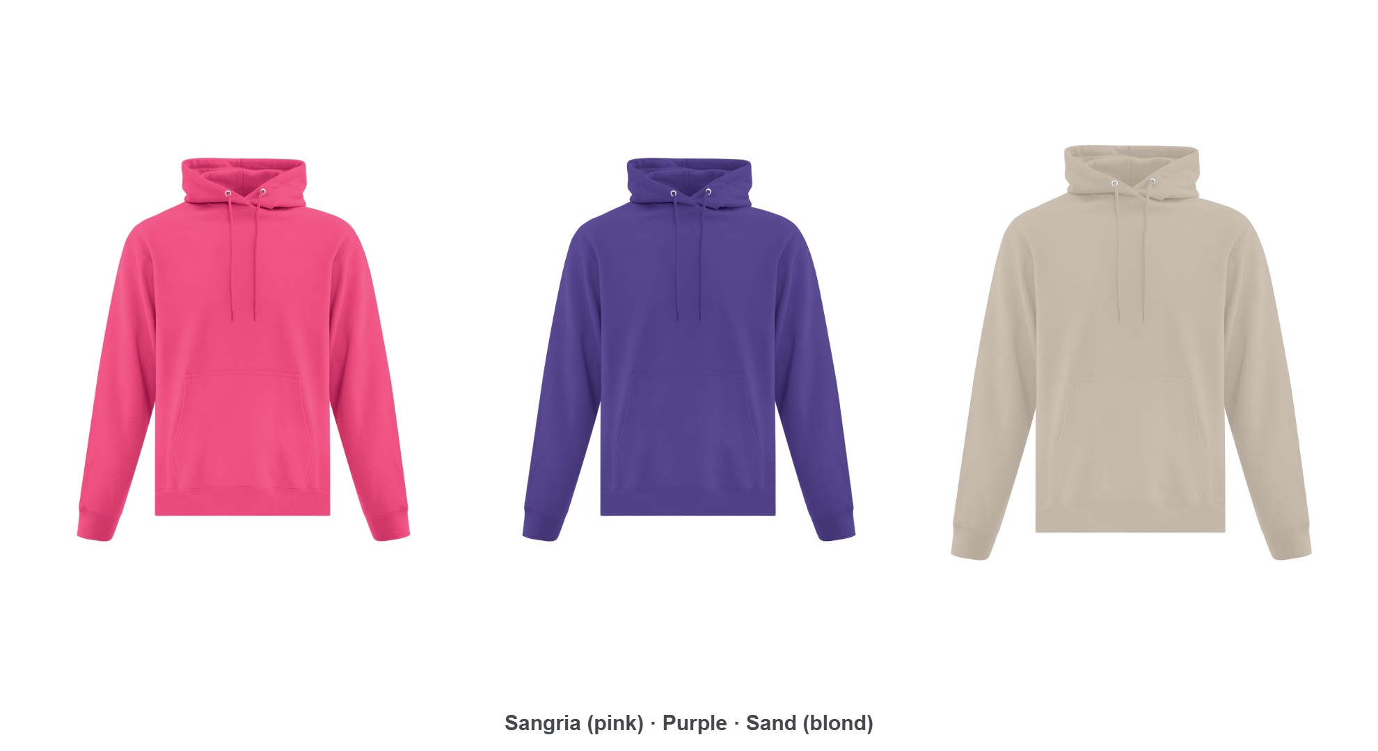 Custom printed ATC F2500 hoodie in pink (Sangria), purple and blond (Sand), Ron Russ Print Brampton