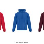 Custom printed ATC F2500 hoodie in red, royal blue and maroon, Ron Russ Print Brampton
