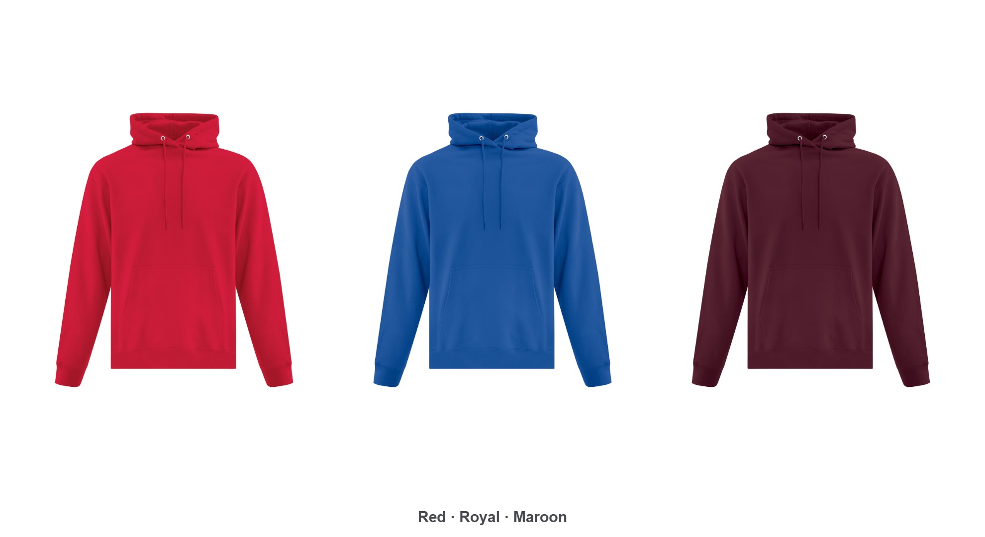 Custom printed ATC F2500 hoodie in red, royal blue and maroon, Ron Russ Print Brampton