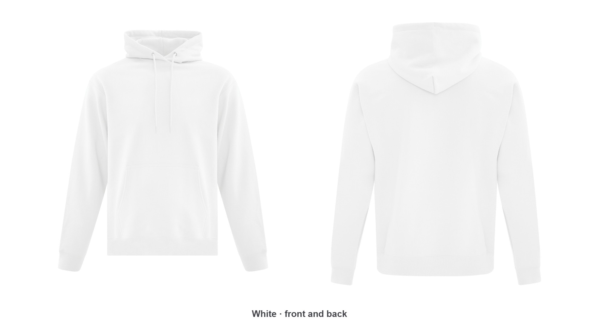 Custom printed ATC F2500 hoodie, White · front and back, Ron Russ Print Brampton