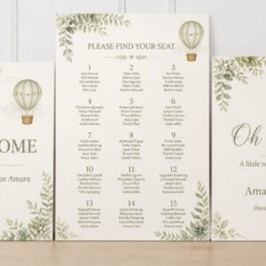 Baby shower seating chart display – sage green 3-piece foam board set