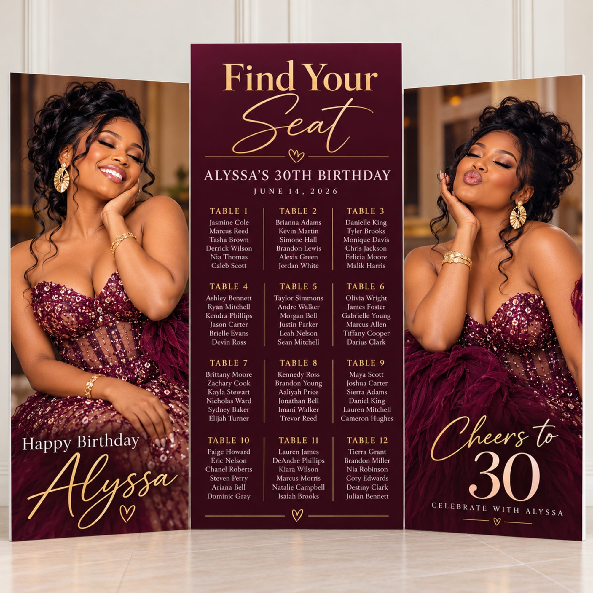 Burgundy 30th birthday 3-piece foam board seating chart set – Ron Russ Print Brampton