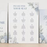 Bridal shower seating chart display – dusty blue floral foam board set