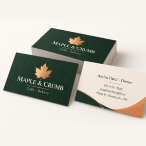 Custom business cards printed in Brampton – front and back mockup