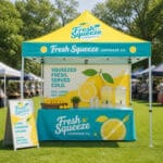 Custom printed 10x10 canopy tent at outdoor market