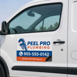 Custom printed car magnet sign on a van door