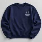 Custom navy crewneck sweatshirt with an embroidered left chest business logo