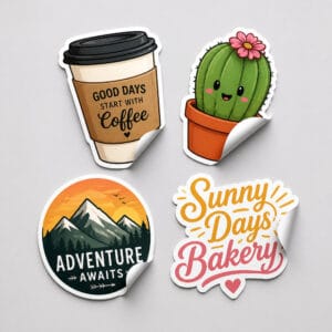 Custom die-cut vinyl stickers in different shapes