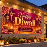 Custom Diwali holiday festival banner on a Brampton community hall