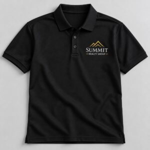 Custom black polo shirt with an embroidered left chest business logo