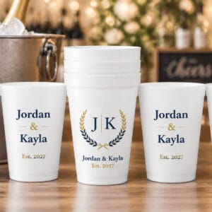 Custom printed 16 oz foam cups for weddings and parties