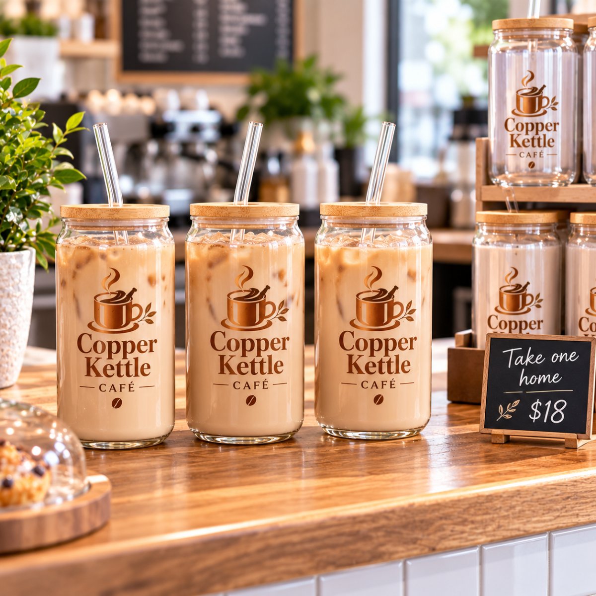 Custom Logo Café Cups (Glass Can) by Ron Russ Print Brampton