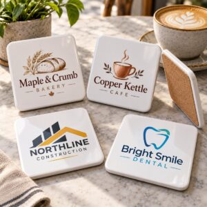 Custom Photo Coasters (Set of 4) with business logos by Ron Russ Print Brampton