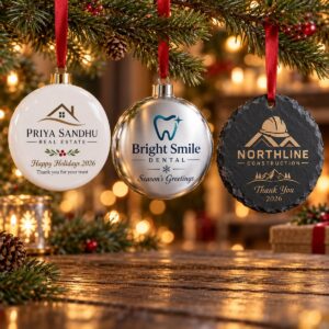 Custom Photo Ornaments with business logos by Ron Russ Print Brampton