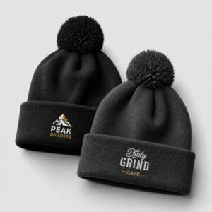Custom embroidered pom pom cuff toque – Ron Russ Print Brampton