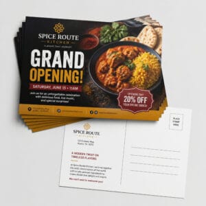Full colour printed marketing postcards front and back