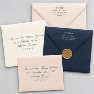 Custom printed wedding envelopes with guest addresses