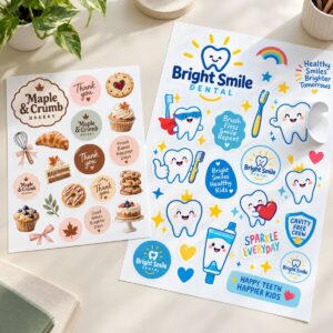 Custom kiss-cut sticker sheets with business logos printed in Brampton