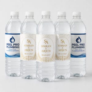 Custom printed water bottle labels for weddings and business