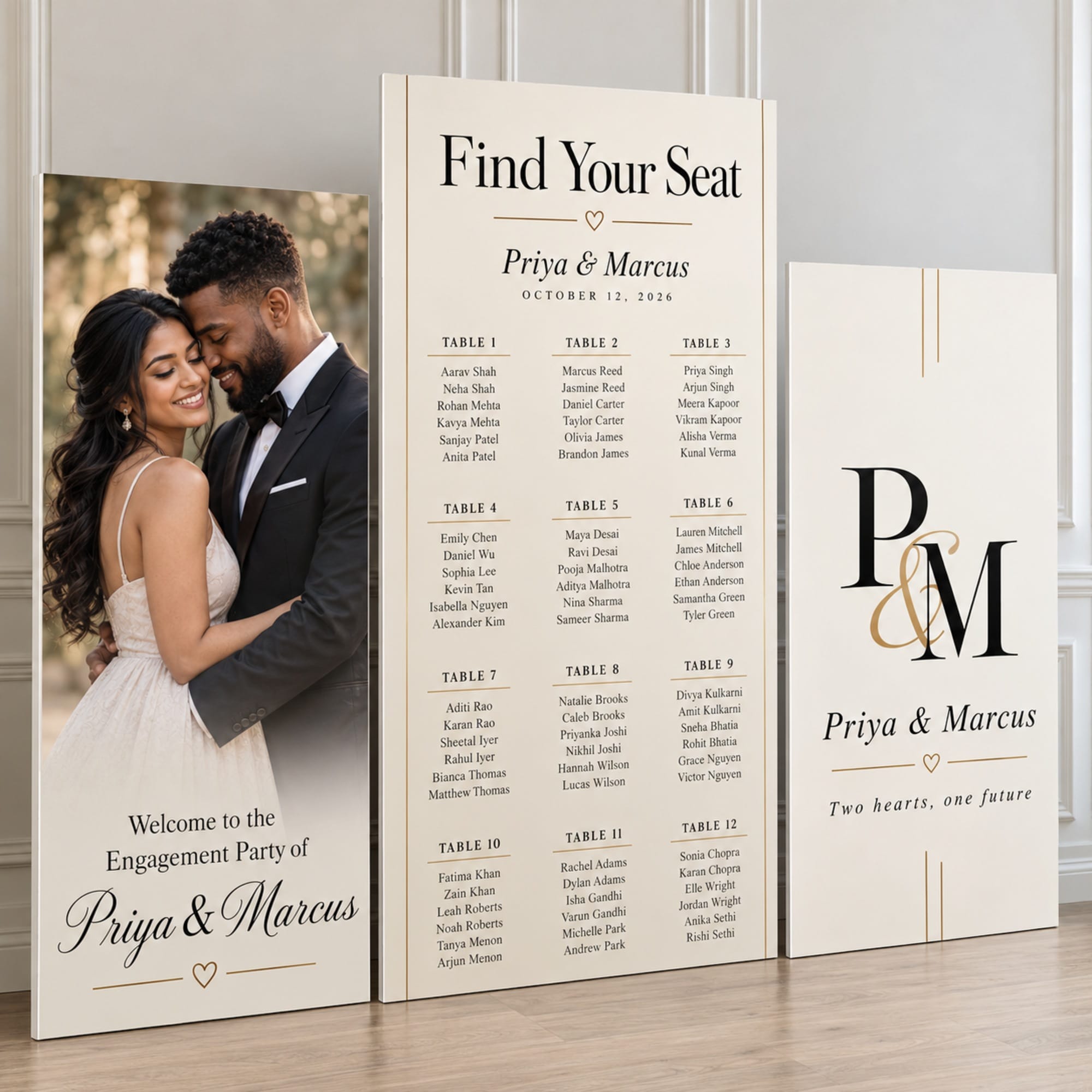 Ivory and black engagement party 3-piece foam board seating chart set – Ron Russ Print Brampton