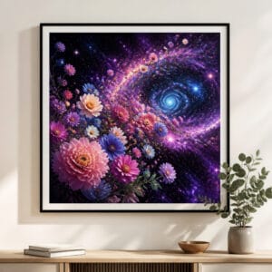 Flower galaxy wall art poster in frame