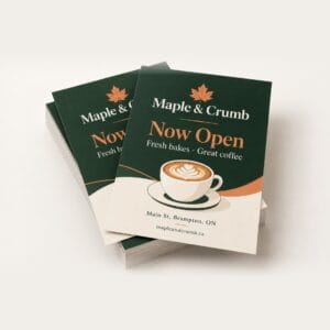 Custom printed flyers in Brampton – Now Open café flyer mockup