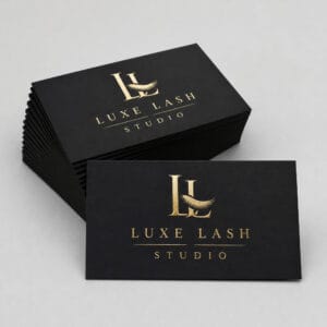 Black business cards with gold foil logo