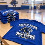 Custom school spirit wear t-shirts with panther mascot