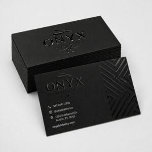Black business cards with raised spot UV logo