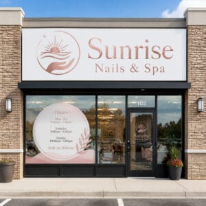 Custom storefront fascia sign and window graphics