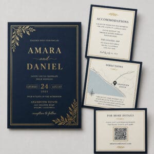 Wedding details and enclosure cards with invitation
