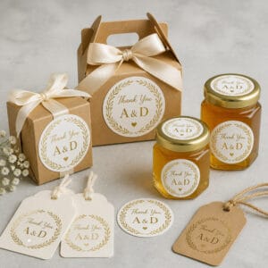 Personalised wedding favour stickers and tags