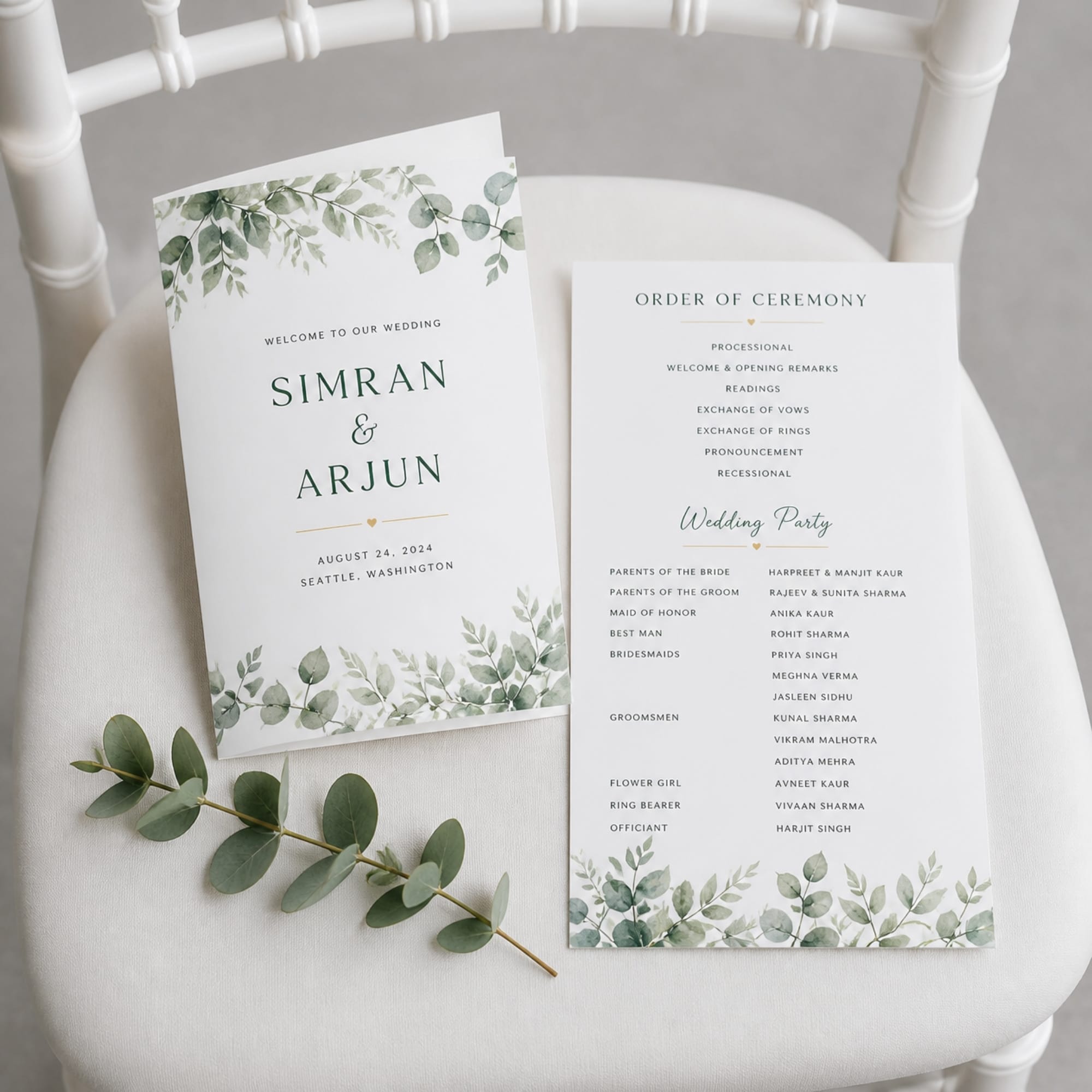 Printed wedding ceremony programs