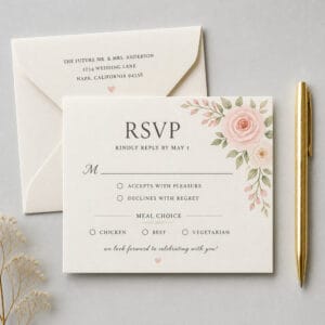 Custom wedding RSVP reply cards with envelope