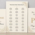 Wedding seating chart display – ivory and gold 3-piece foam board set