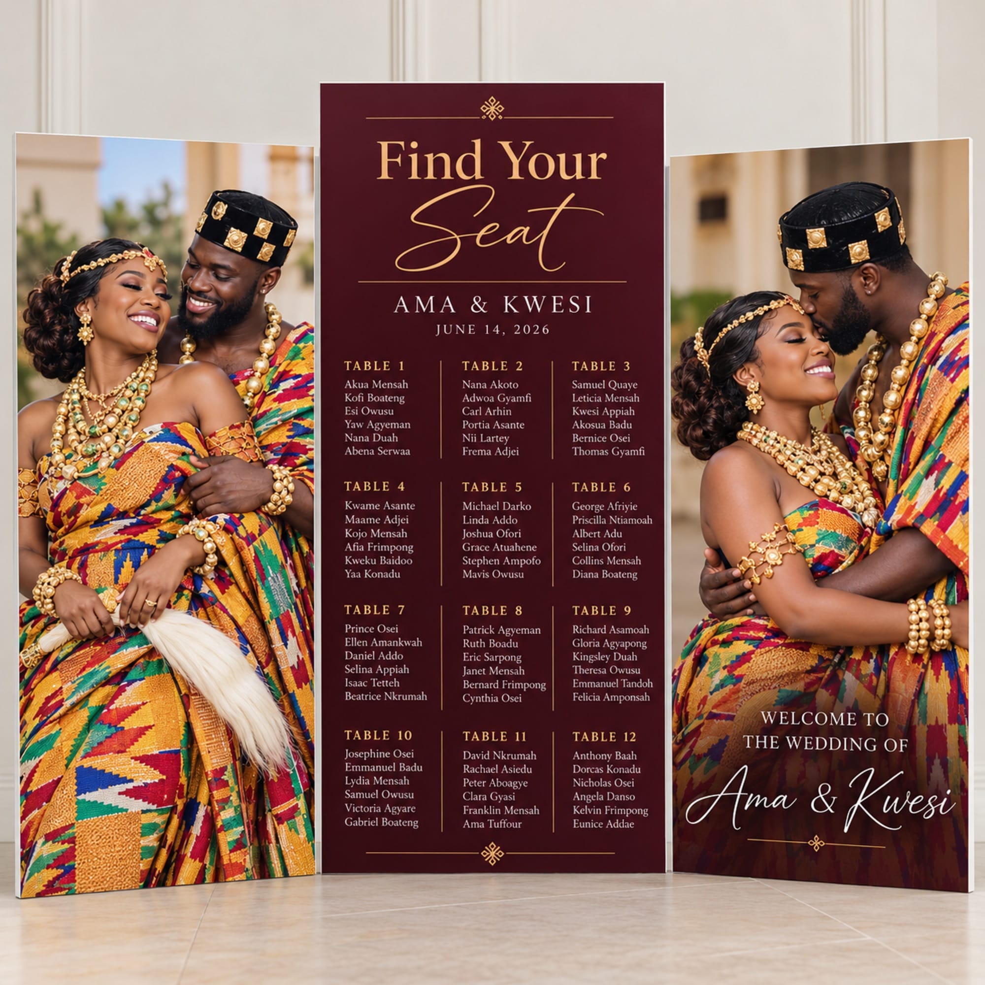 Traditional kente wedding 3-piece foam board seating chart set – Ron Russ Print Brampton